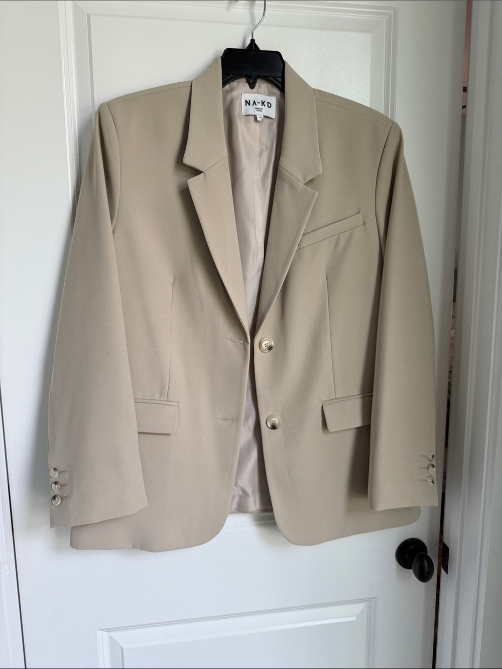 NA-KD Tailored Cream Single-Breasted Blazer US size 14/EU 44